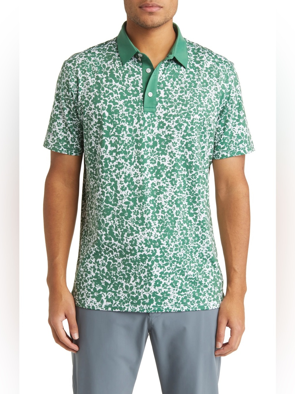 Mizzen+Main Versa Polo Fairway Floral Green White Performance Golf Shirt XL